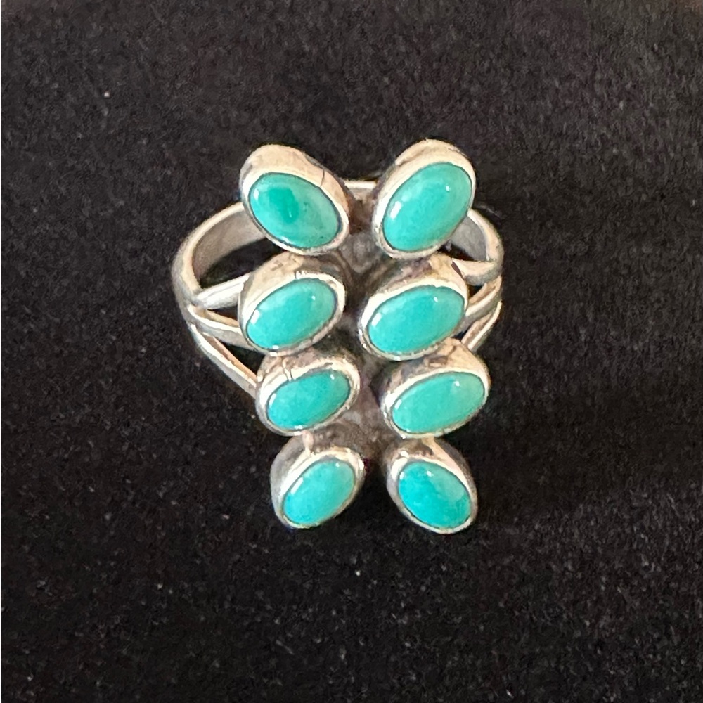 Native American Sterling Silver Turquoise Ring Size 9. Stamped Sterling Spencer.
